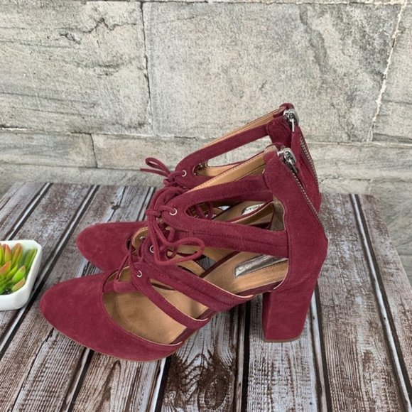 Halogen Sydney Block Heel Burgundy Suede Pump - Picture 2 of 7